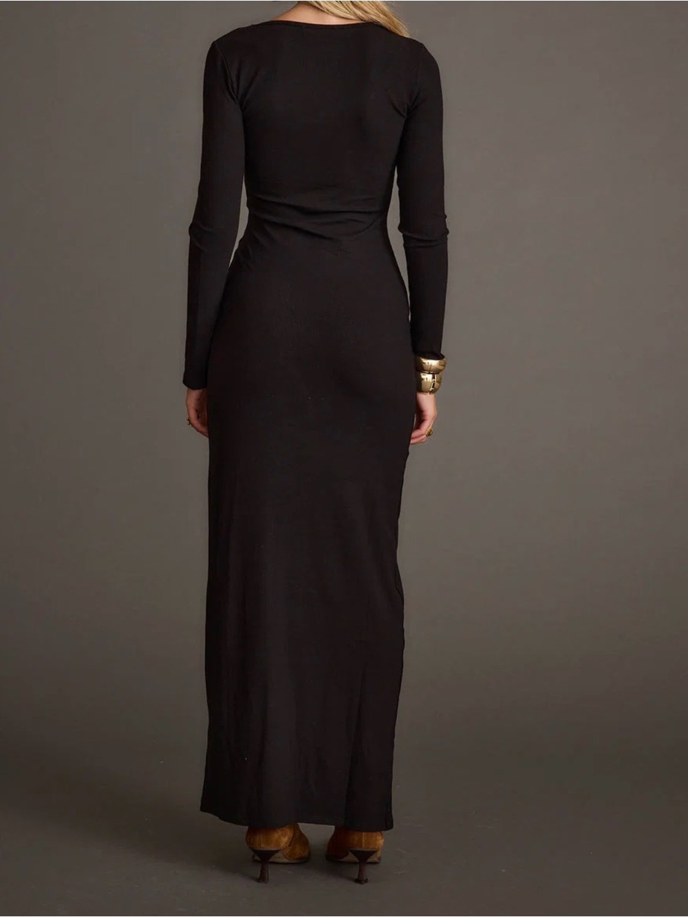NWT 12th Tribe XXL Gemma Black Long Sleeve Ribbed Maxi Dress Bodycon sweater dre - Picture 2 of 7